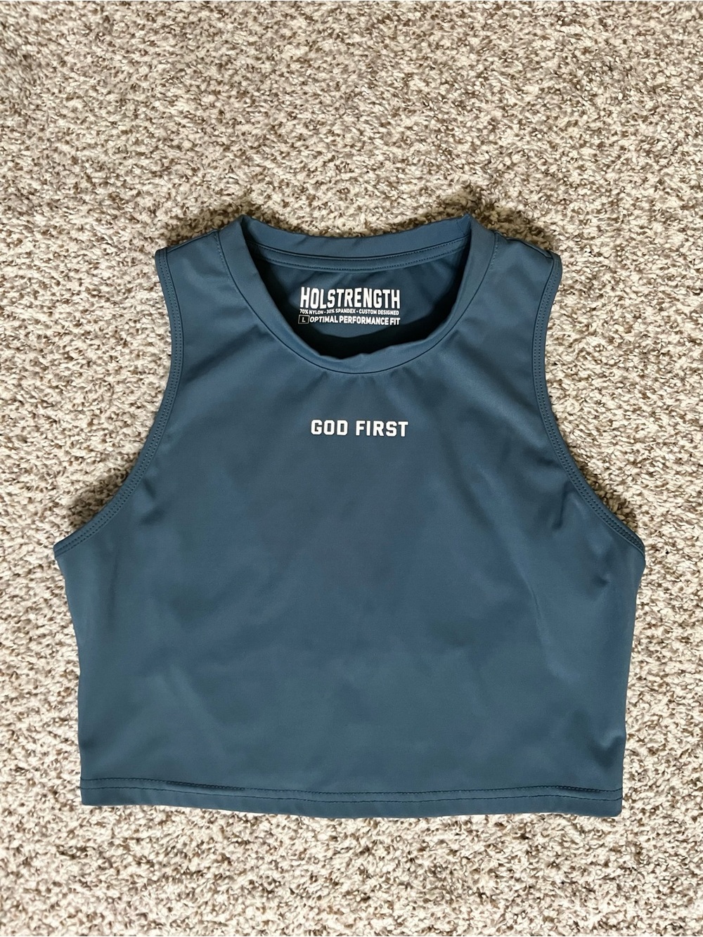 Women's 'God First' Crop Tank - Teal